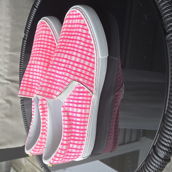 Lilly Pulitzer Julie Pink & White Gingham Slip On Sneakers Size 7 - Picture 4 of 10